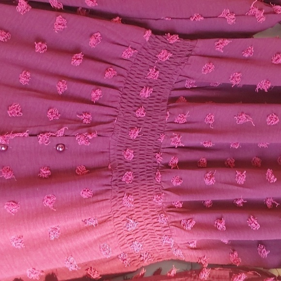 Boutique- Burgundy Longsleeve Tiered Maxi Dress Raised Poofs Modern Sz.Large - Picture 6 of 12